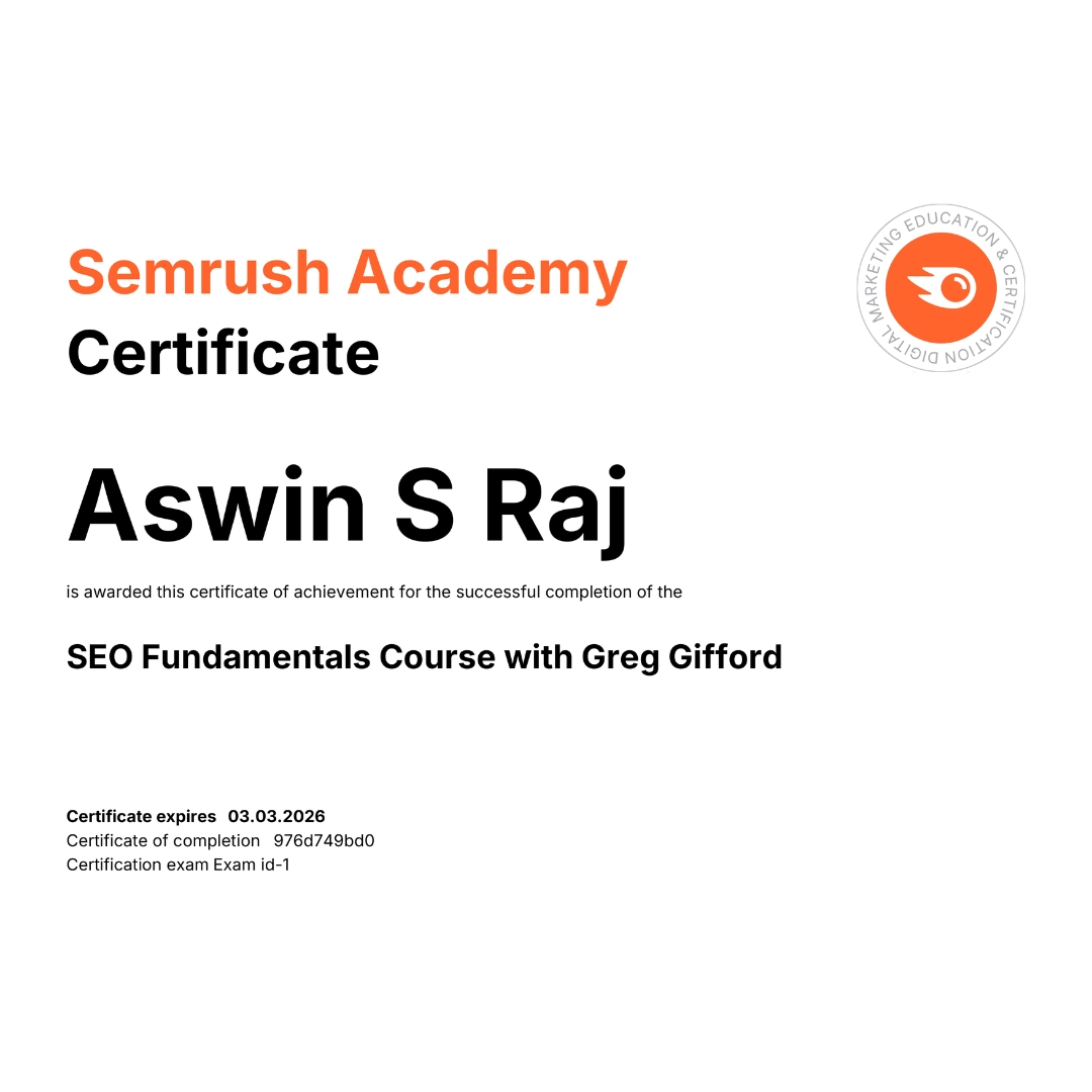Semrush Certificate Best Digital Marketing Strategist in Kuwait